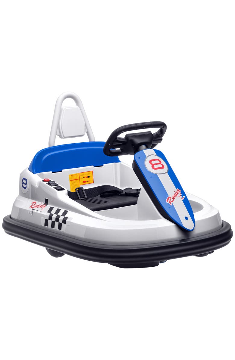 Aosom 6V Kids Bumper Car with 360° Rotation, Twin Motors, Music, Horn, LED, Safety Belt, Main, color, White