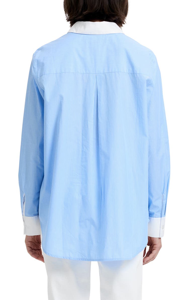 French Connection Ticking Stripe Cotton Poplin Button-Up Shirt, Alternate, color, Blue Hydrangea Summer