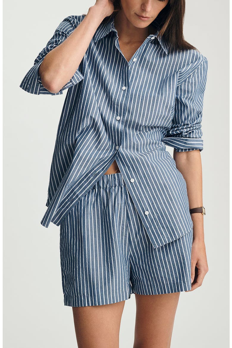 Stripe Relaxed Fit Stretch Cotton Button-Up Shirt, Main, color, NAVY PEONY STRIPE