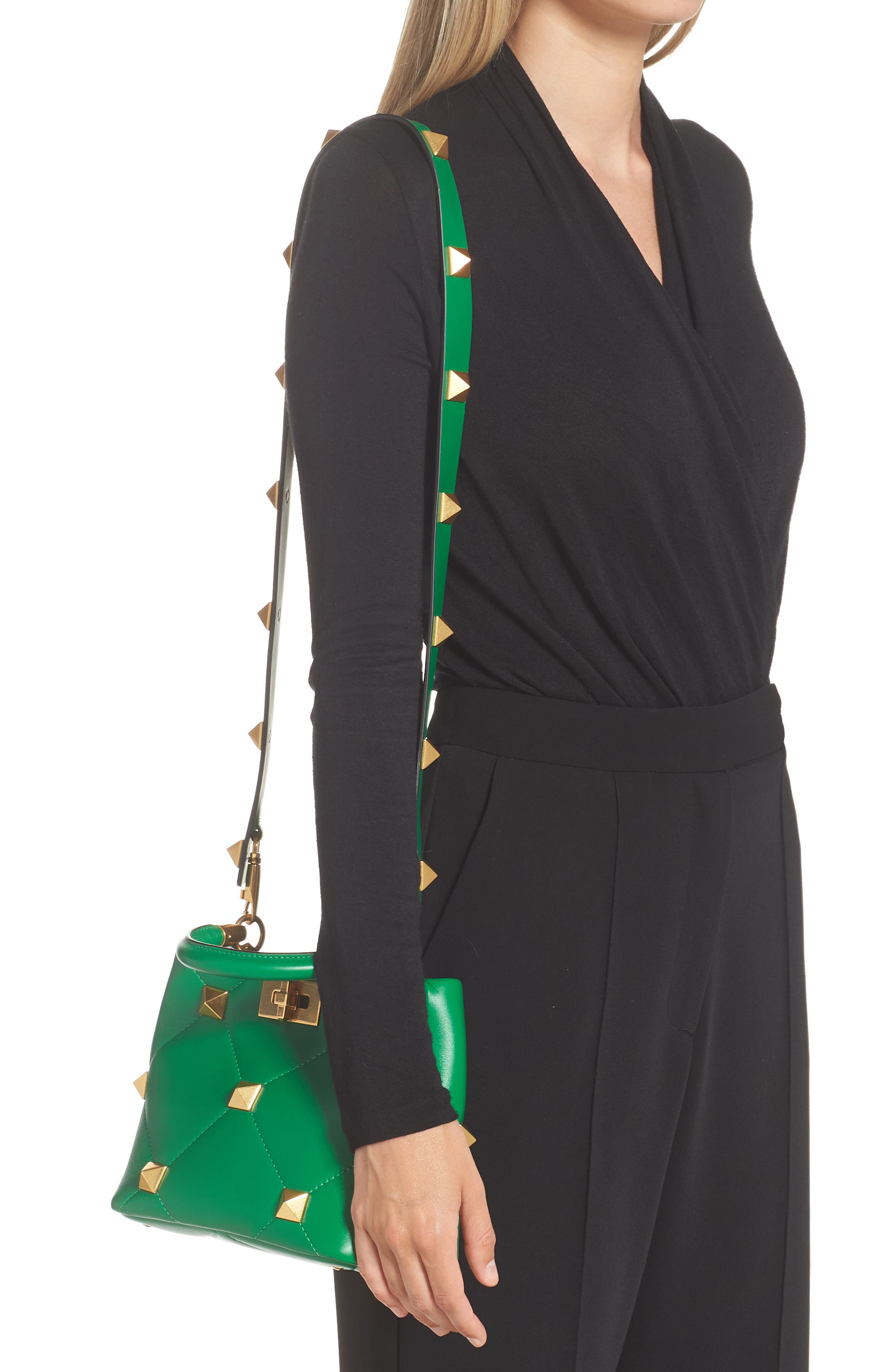 Valentino Garavani Roman Stud Leather Top Handle Bag, Alternate, color, 