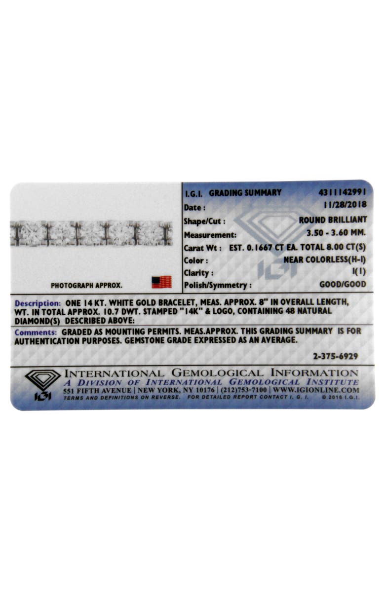 Haus of Brilliance IGI Certified 8.0 Cttw Diamond 14K White Gold Tennis Bracelet, Alternate, color, White