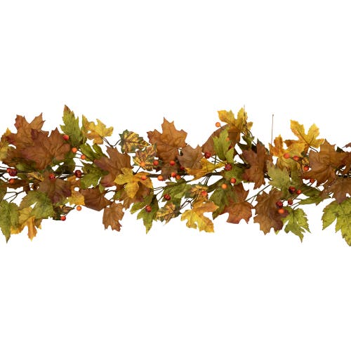 Northlight Maple Leaves And Berries Artificial Fall Harvest Garland In Brown