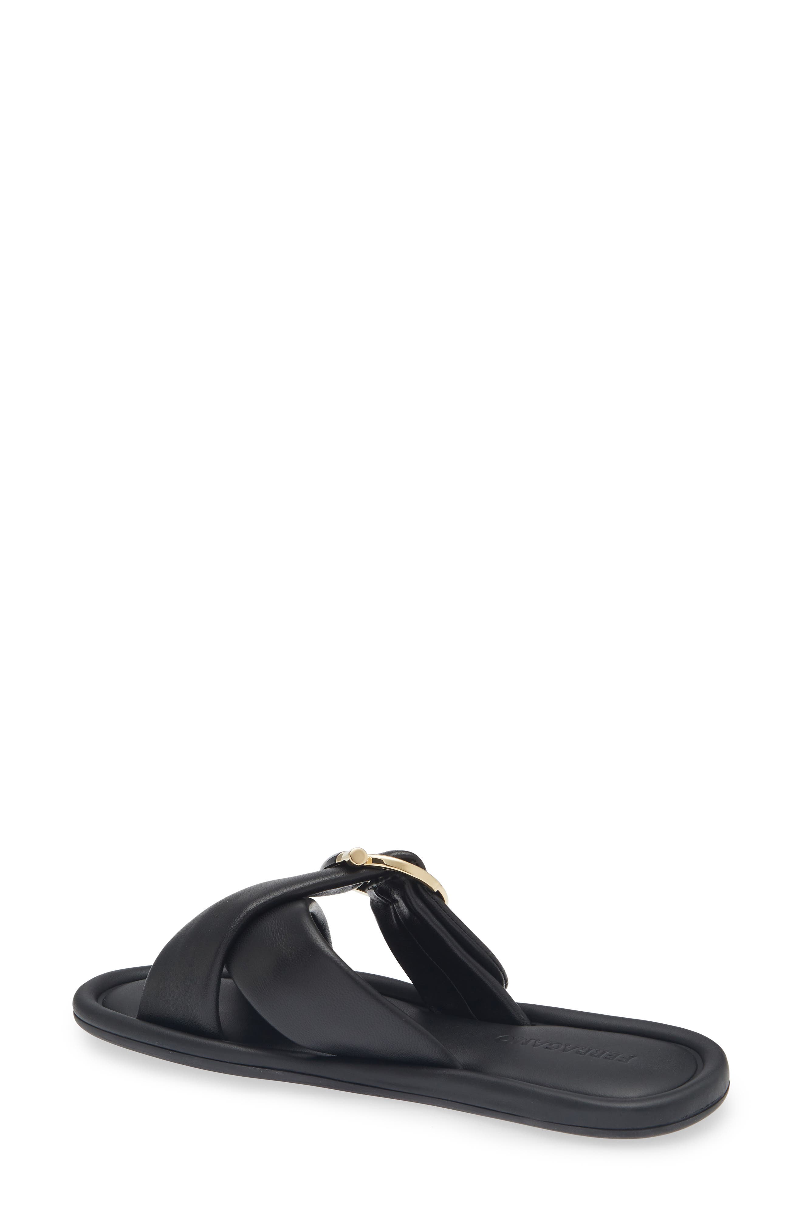 FERRAGAMO Elyzia Gancio Buckle Slide Sandal, Alternate, color, Black