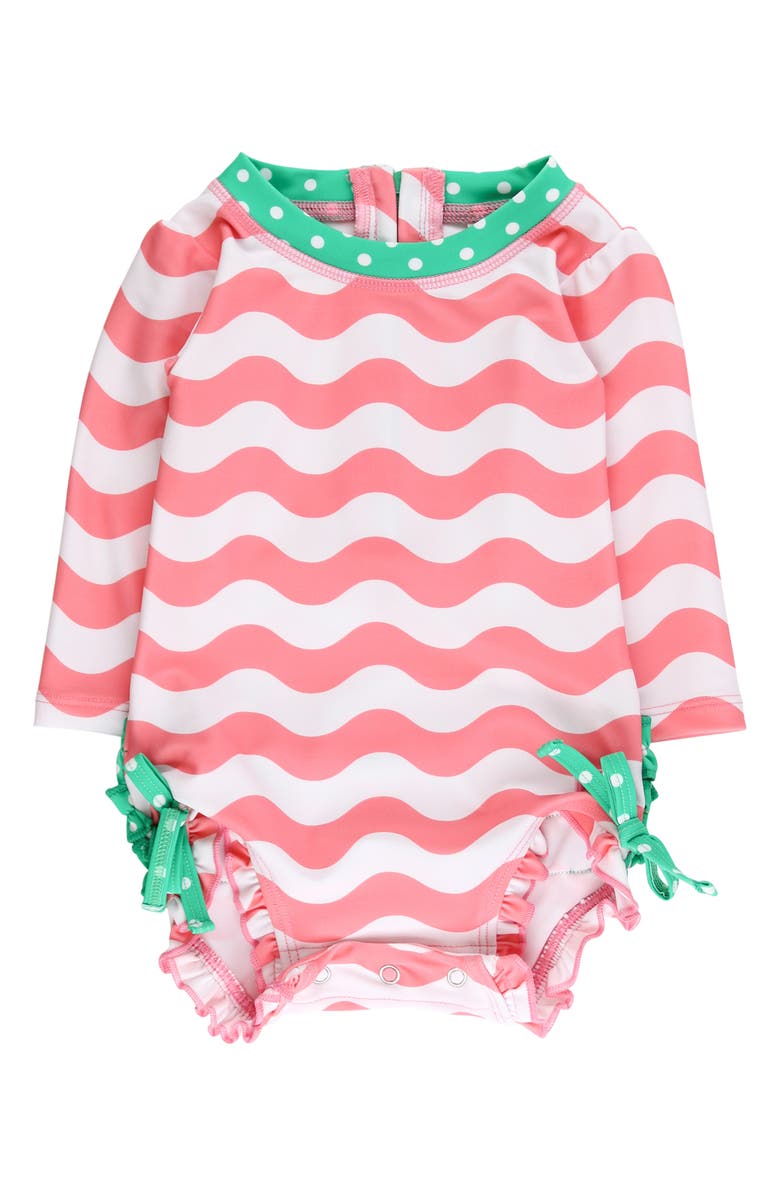 RuffleButts Kids' Bubblegum Long Sleeve One-Piece Rashguard Swimsuit, Main, color, Pink