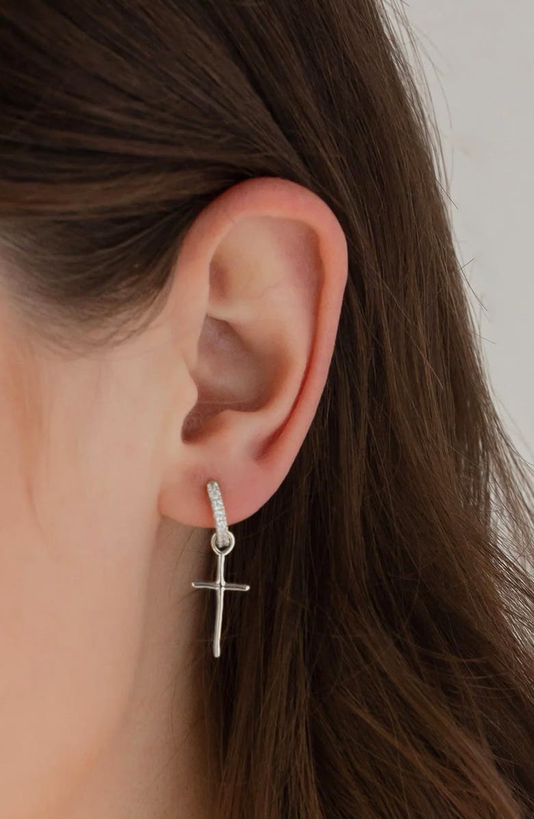 Bearfruit Jewelry Sterling Silver 18k Gold Plated Ariel Cross Earrings Holiday Gift Idea, Alternate, color, Silver