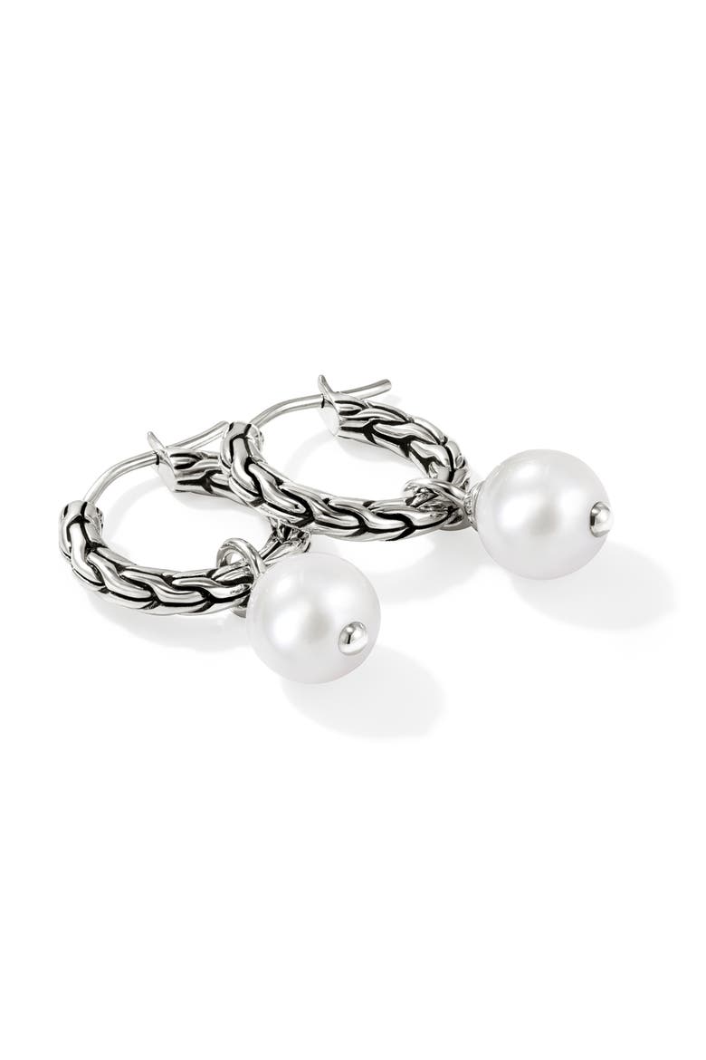 JH Essentials Pearl Hoop Earrings, Sterling Silver, 16mm, Alternate, color, SILVER