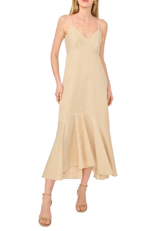 Stripe Sleeveless Ruffle Hem High-Low Midi Dress