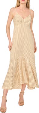 Vince Camuto Stripe Sleeveless Ruffle Hem High-Low Midi Dress