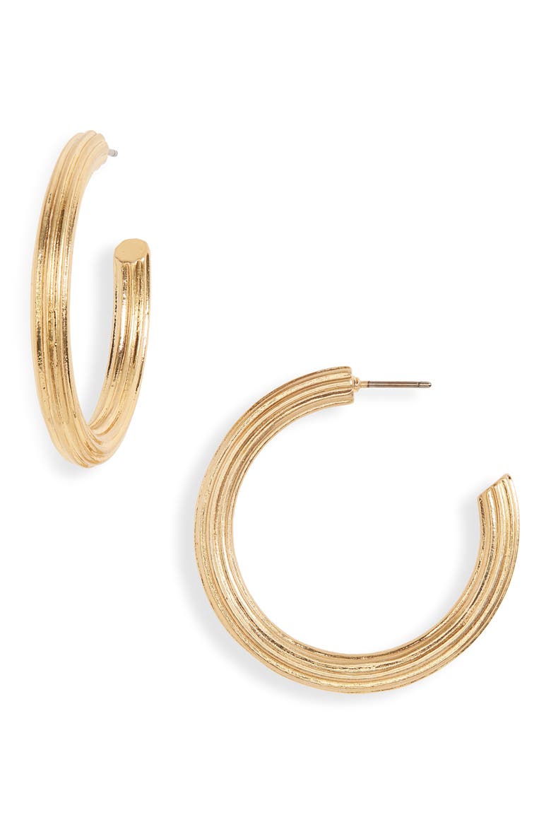 Large Ribbed Hoop Earrings, Main, color, VINTAGE GOLD