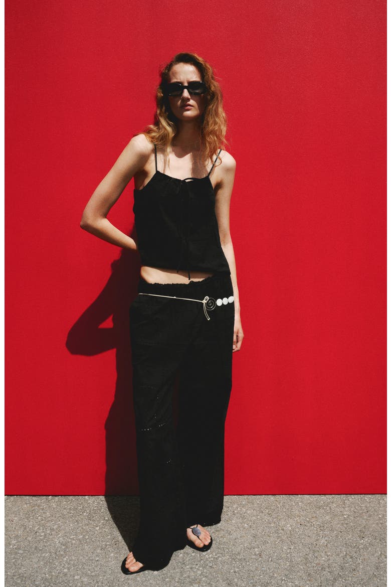Embroidered Cotton Top, Alternate, color, BLACK