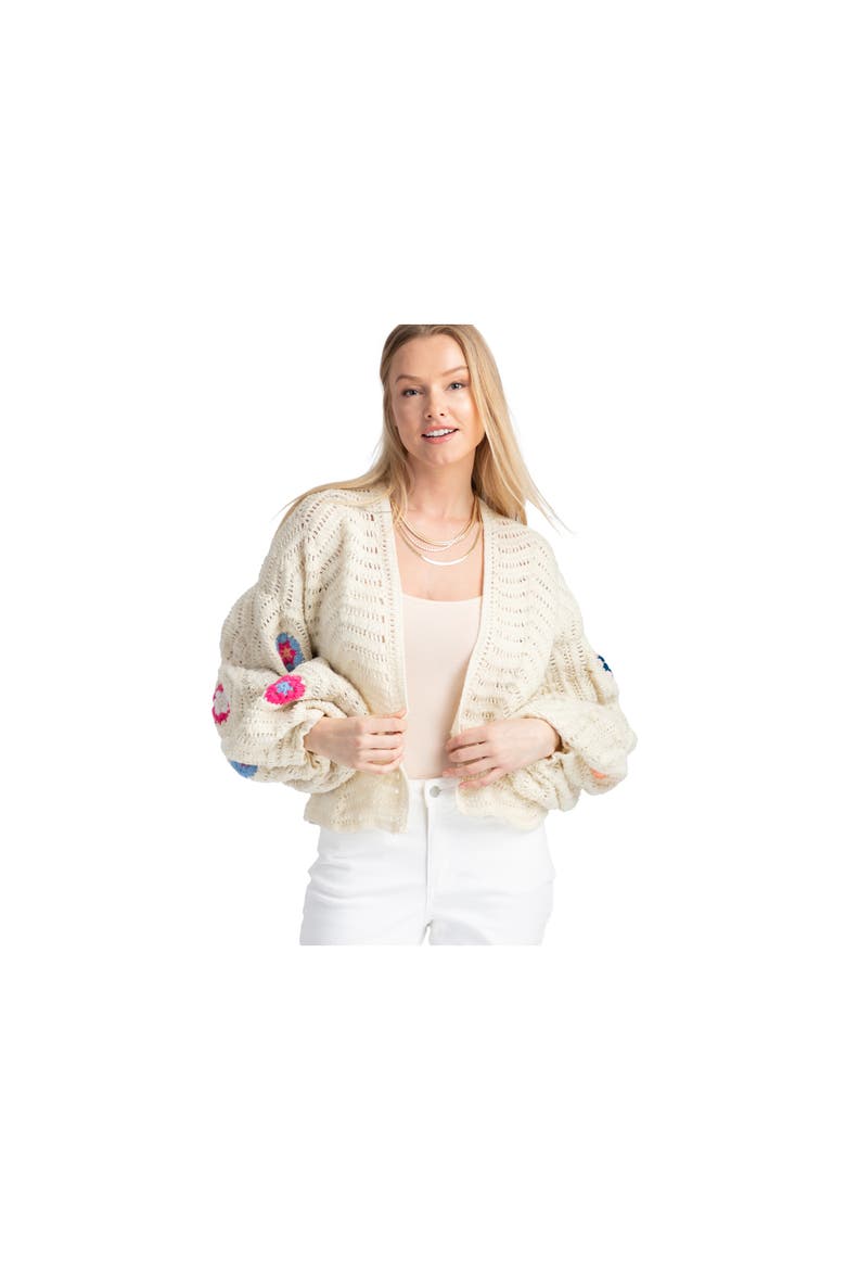 Floral Crochet Crop Cardigan, Alternate, color, WHITE