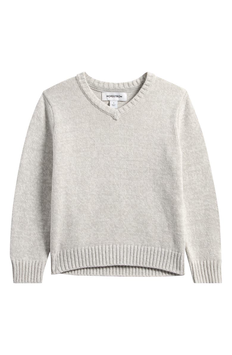 Nordstrom Kids' Stripe Cotton Blend V-Neck Sweater, Main, color,