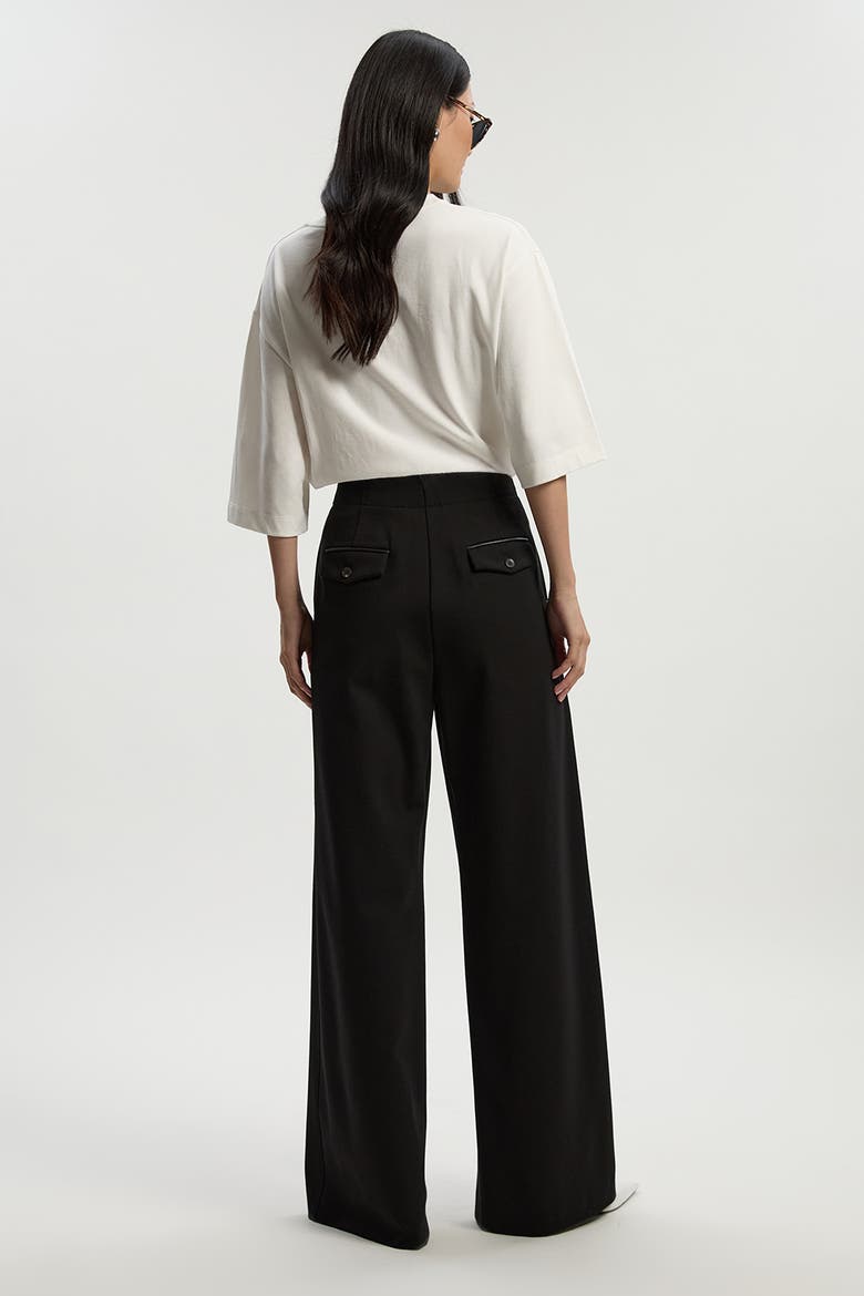 Ponte PU Wide Leg Pants, Alternate, color, Black