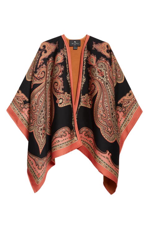 Paisley Jacquard Wool Blend Cape