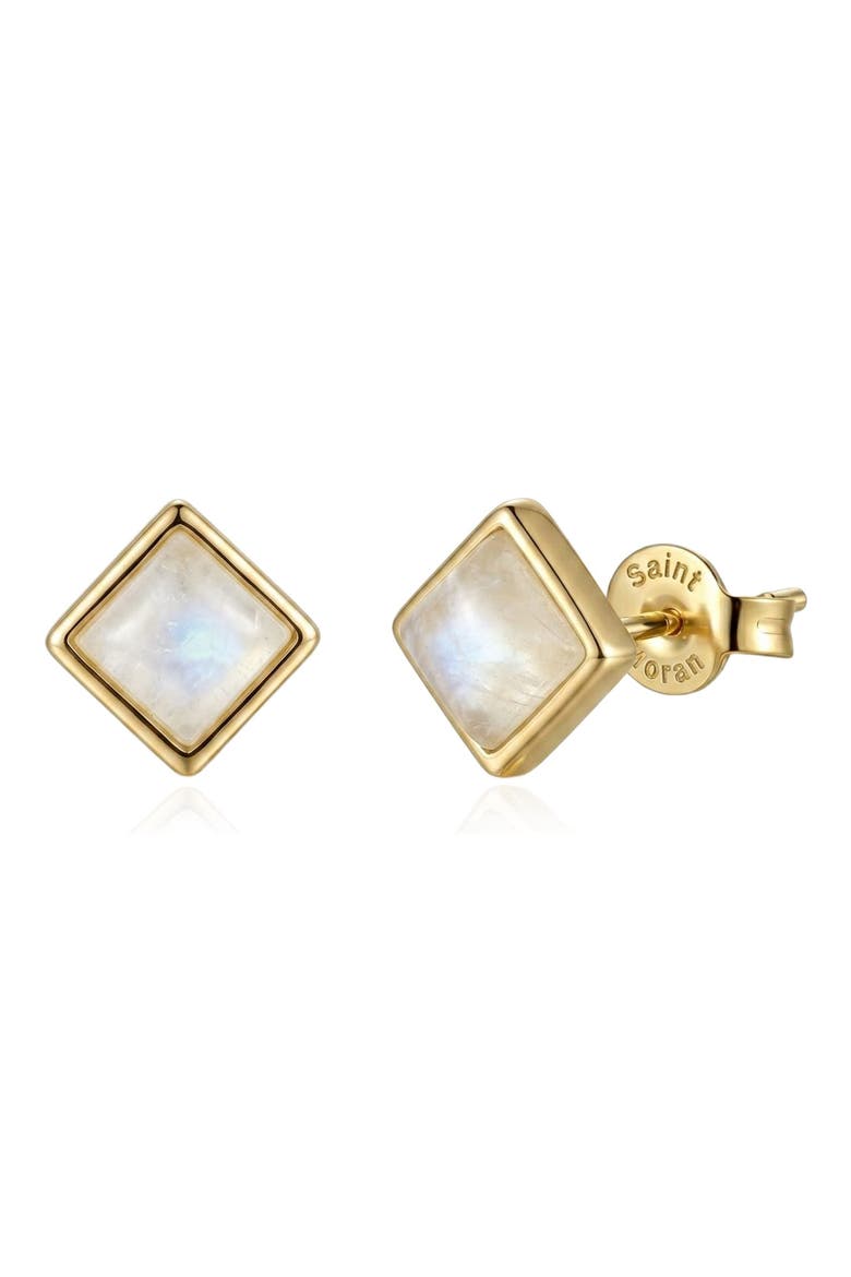 14k Gold Plated Square Stud Earrings, Main, color, WHITE/ GOLD