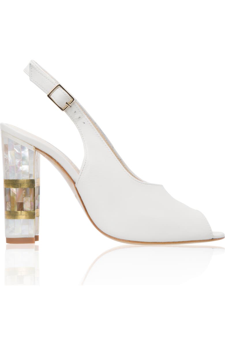 Freya Rose Zara White Slingback Peep Toe Pearl Heel Sandal, Main, color, White