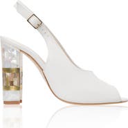 Freya Rose Zara White Slingback Peep Toe Pearl Heel Sandal