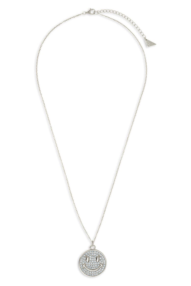 Pavé Cubic Zirconia Positivity Pendant Necklace, Main, color, SILVER