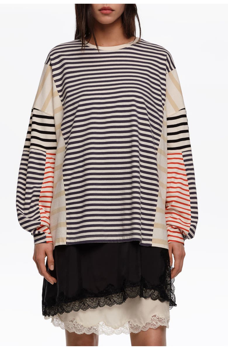 Bimba y Lola Striped Oversize T-Shirt, Main, color, Navy