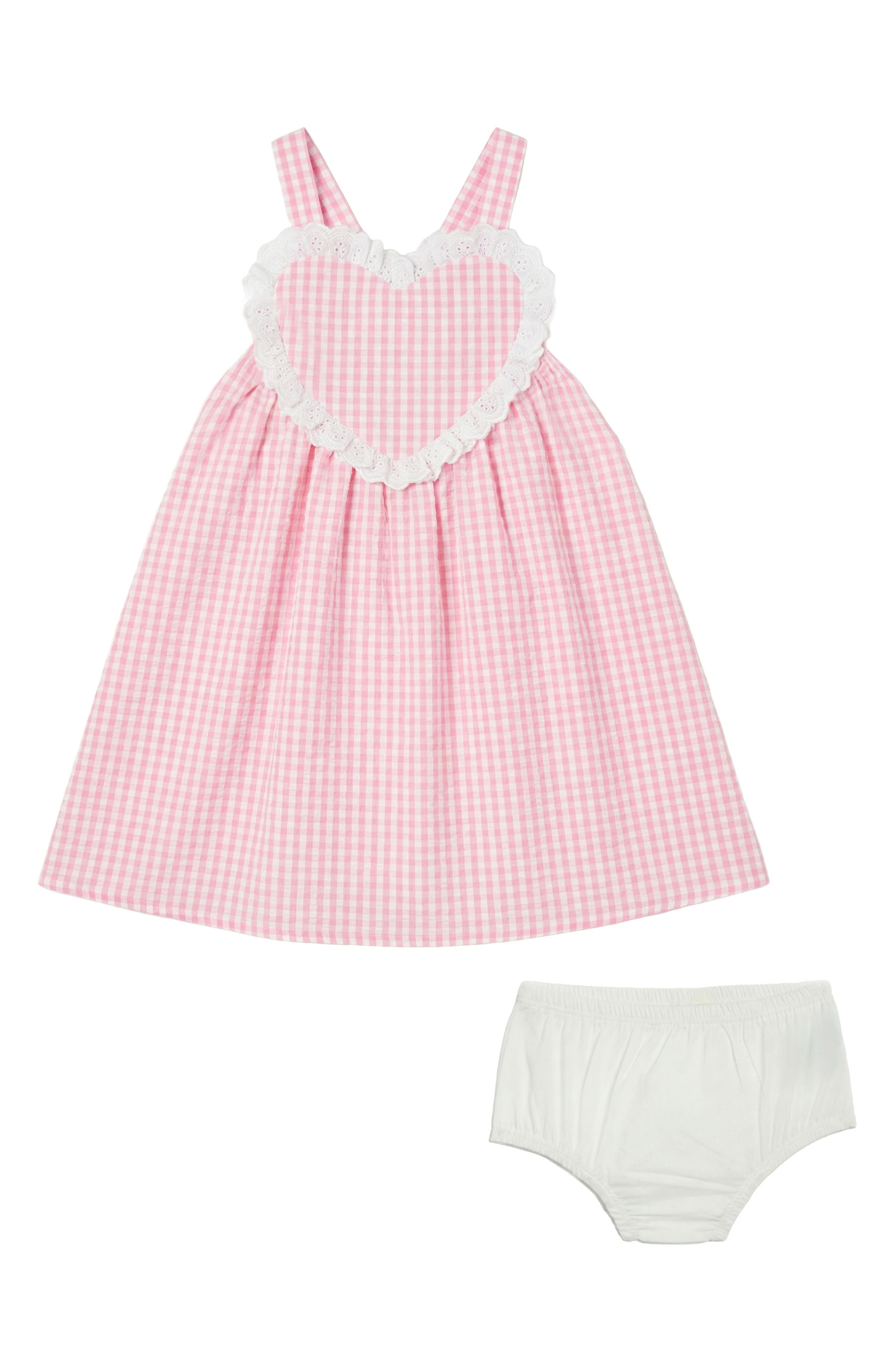 Pippa & Julie Seersucker Heart Dress & Bloomers Set