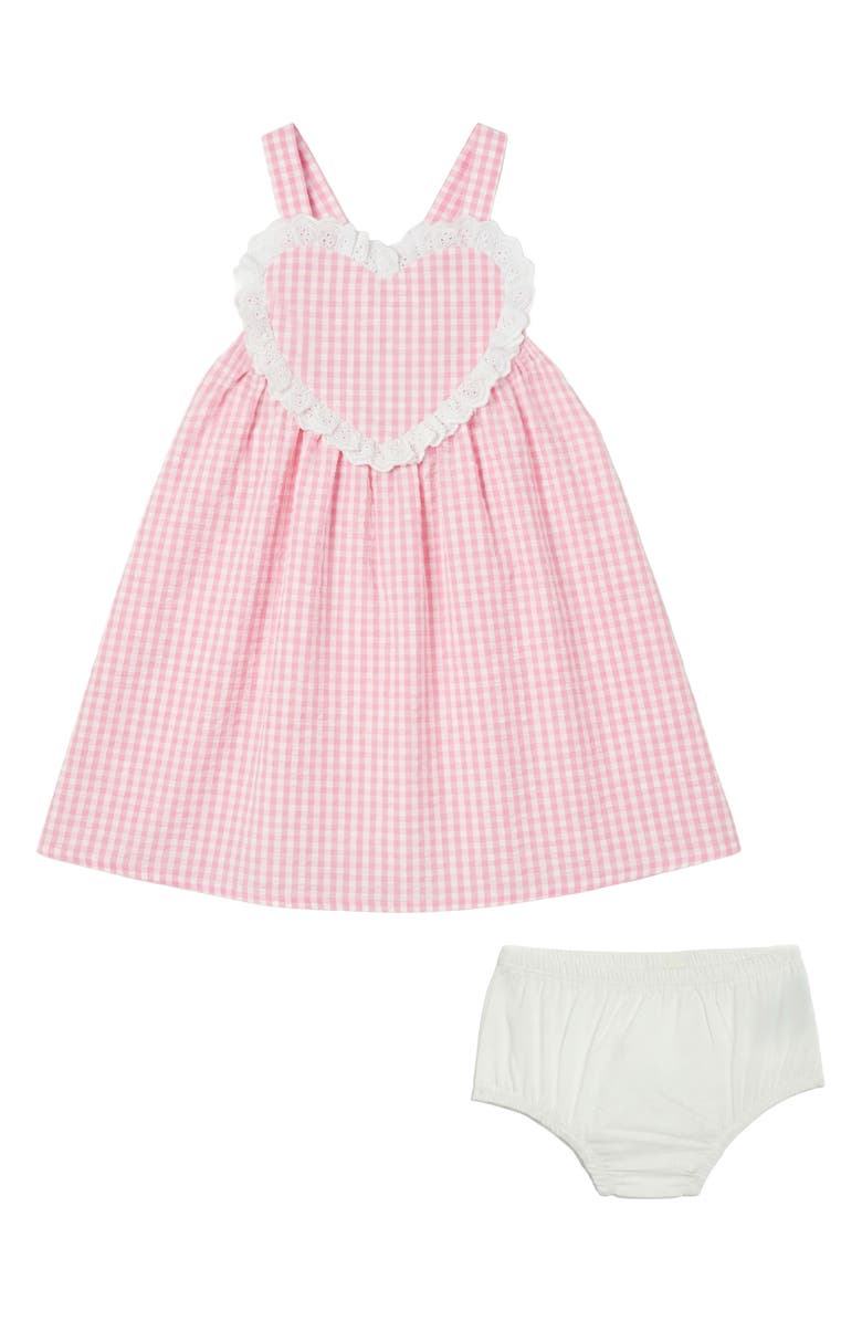 Pippa & Julie Seersucker Heart Dress & Bloomers Set, Main, color, Pink/ White