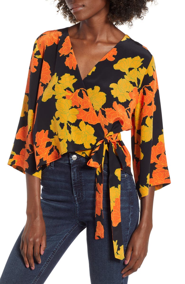 Topshop Big Bloom Tie Wrap Blouse, Main, color,