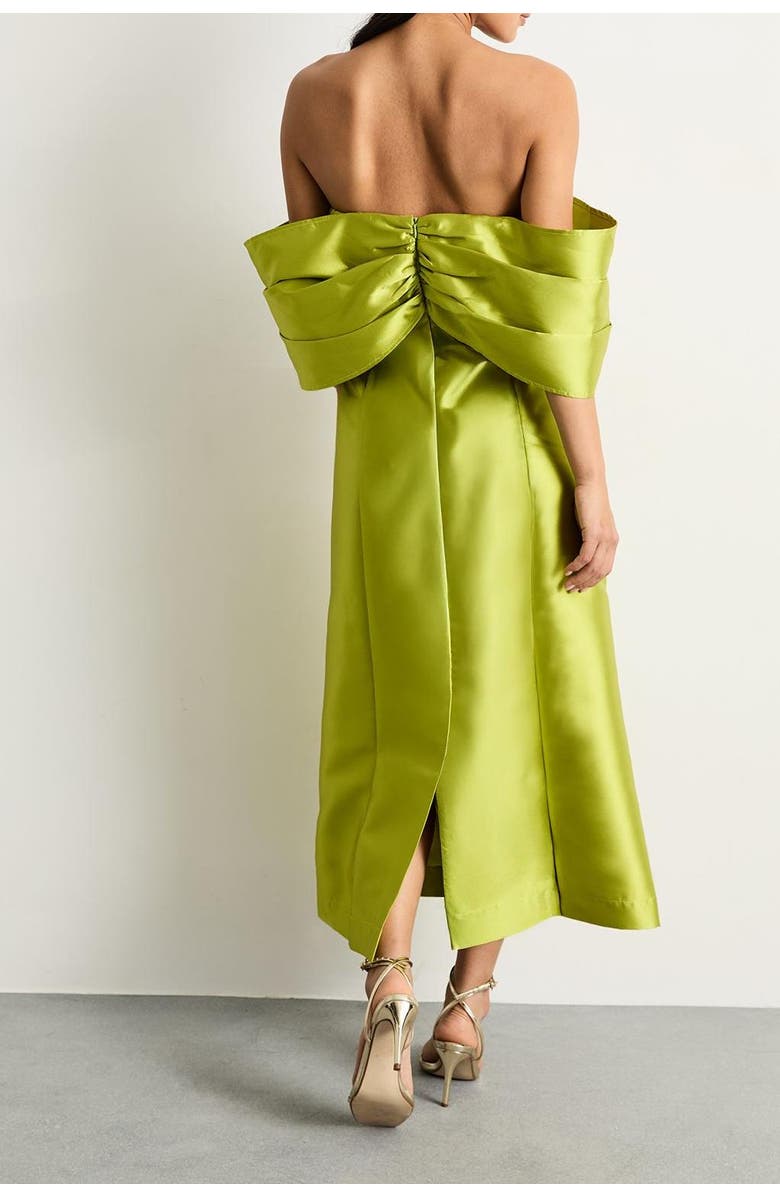 Warehouse Petite Satin Twill Bardot Midi Dress, Alternate, color, Chartreuse
