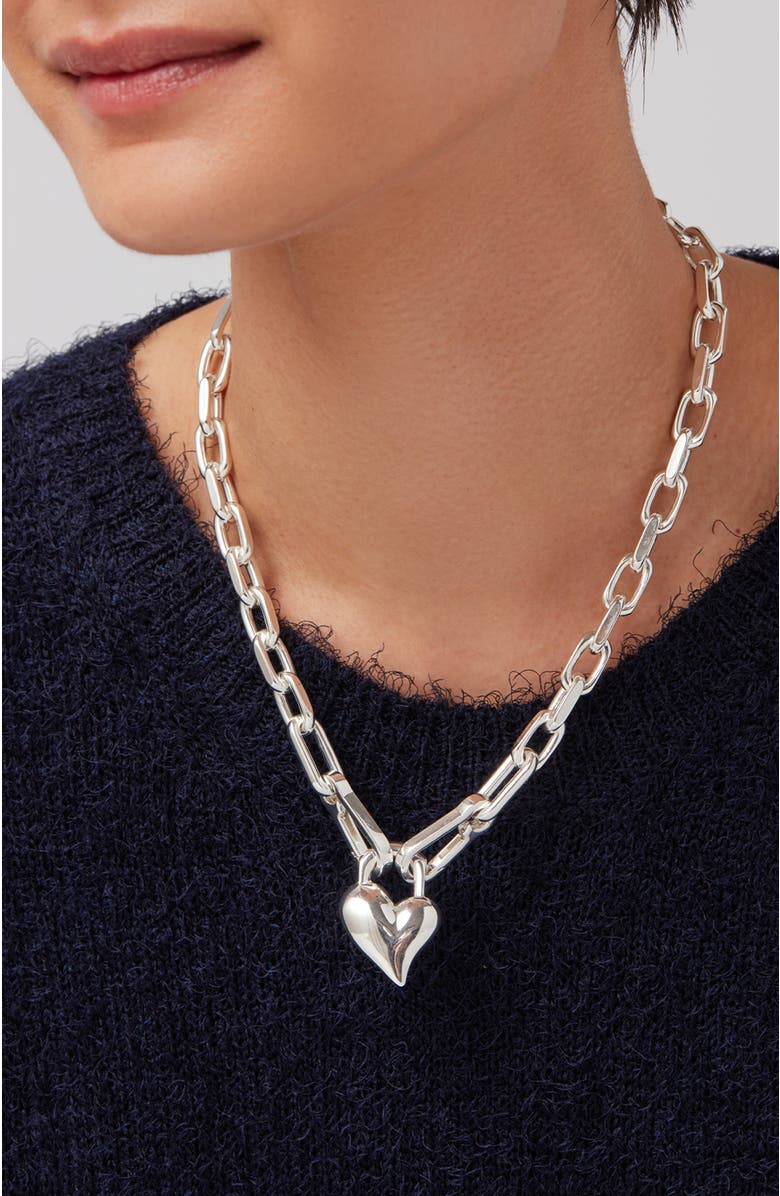 JENNY BIRD Padlock Heart Pendant Chain Necklace, Alternate, color, High Polish Silver
