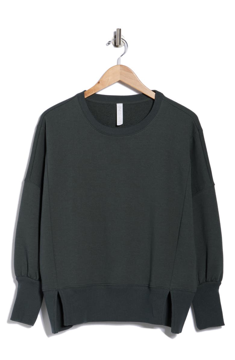 Z by Zella Wind Down Terry Volume Crewneck Sweatshirt, Alternate, color, Green Urban
