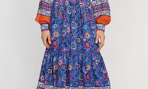 Elie Tahari Annaleise Floral Long Sleeve Tiered Dress In Twilight Jarden Placed Print