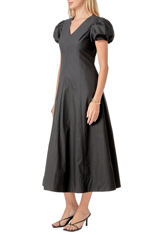 English Factory Puff Sleeve Fit & Flare Cotton Midi Dress In Black