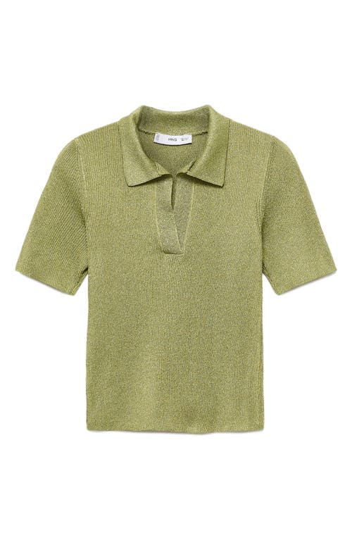 Mango Metallic Polo Sweater In Green