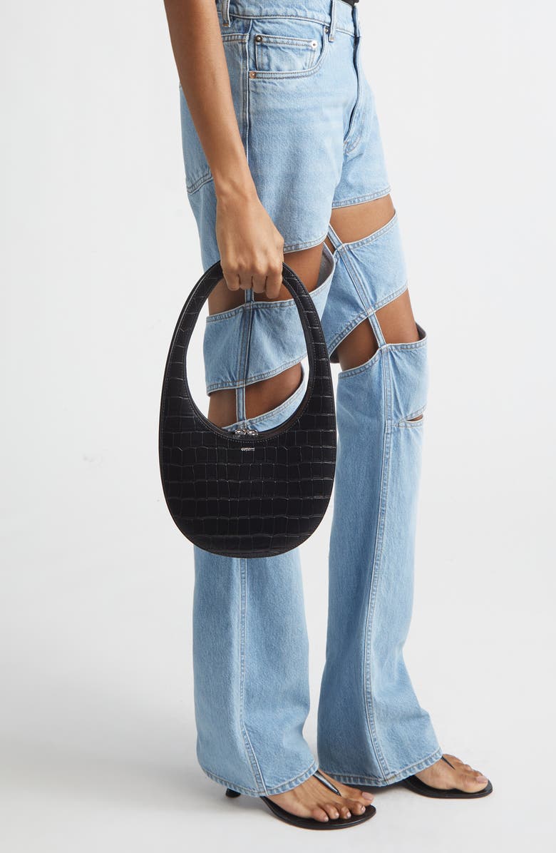 Coperni Swipe Croc Embossed Leather Handbag, Alternate, color, Black