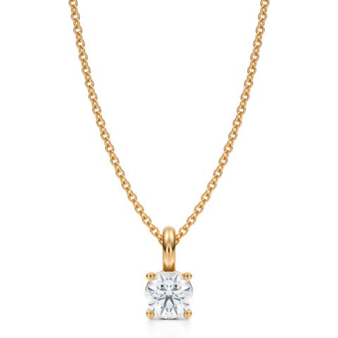 Round Solitaire Lab Diamond Pendant Necklace 14K White Gold