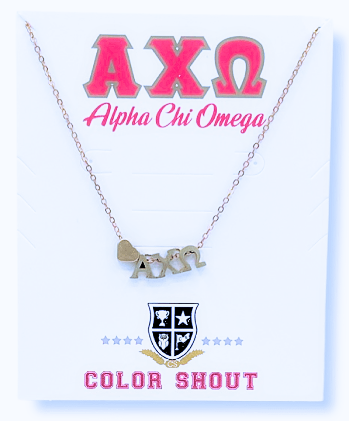 Color Shout Alpha Chi Omega Sorority Gold Heart Necklace (Women ...