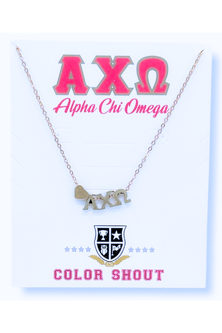 Alpha Chi Omega Sorority Gold Heart Necklace, Alternate, color, Yellow Gold