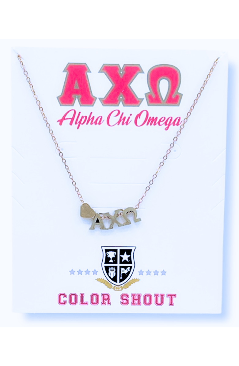 Color Shout Alpha Chi Omega Sorority Gold Heart Necklace, Alternate, color, Yellow Gold