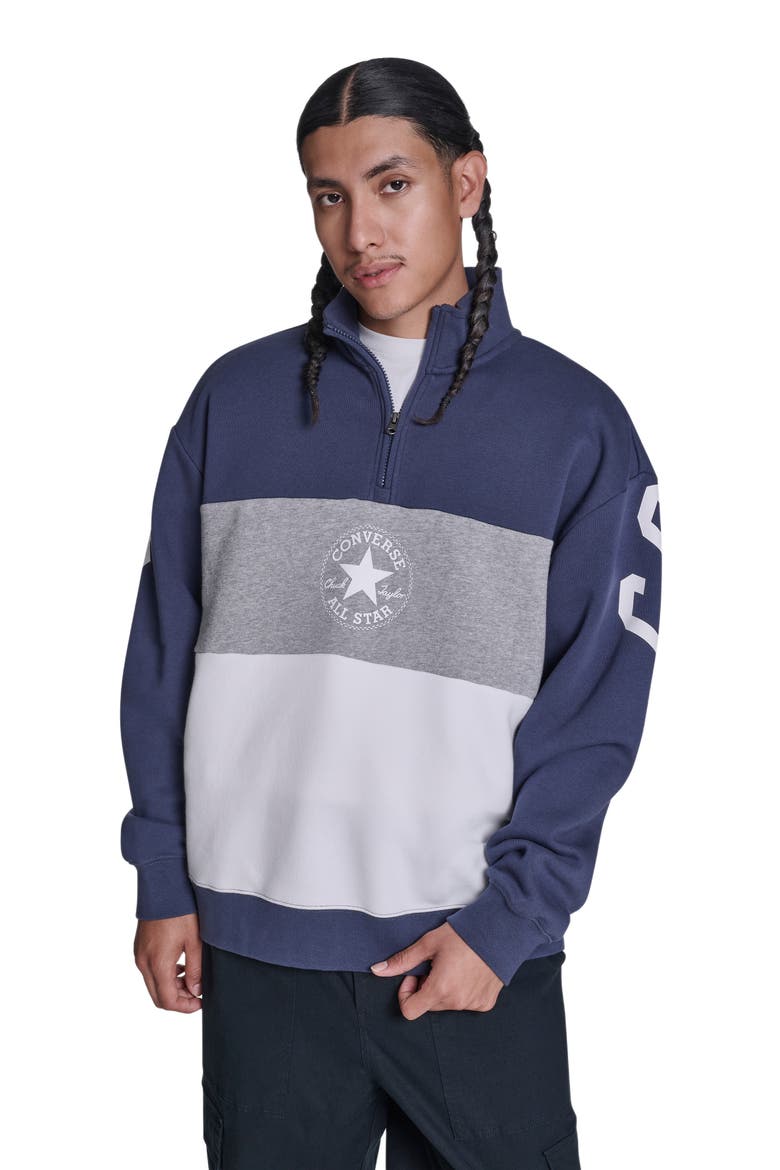 Retro Stripe Relaxed Quarter-Zip Sweatshirt, Main, color, CONVERSE BLUE MULTI