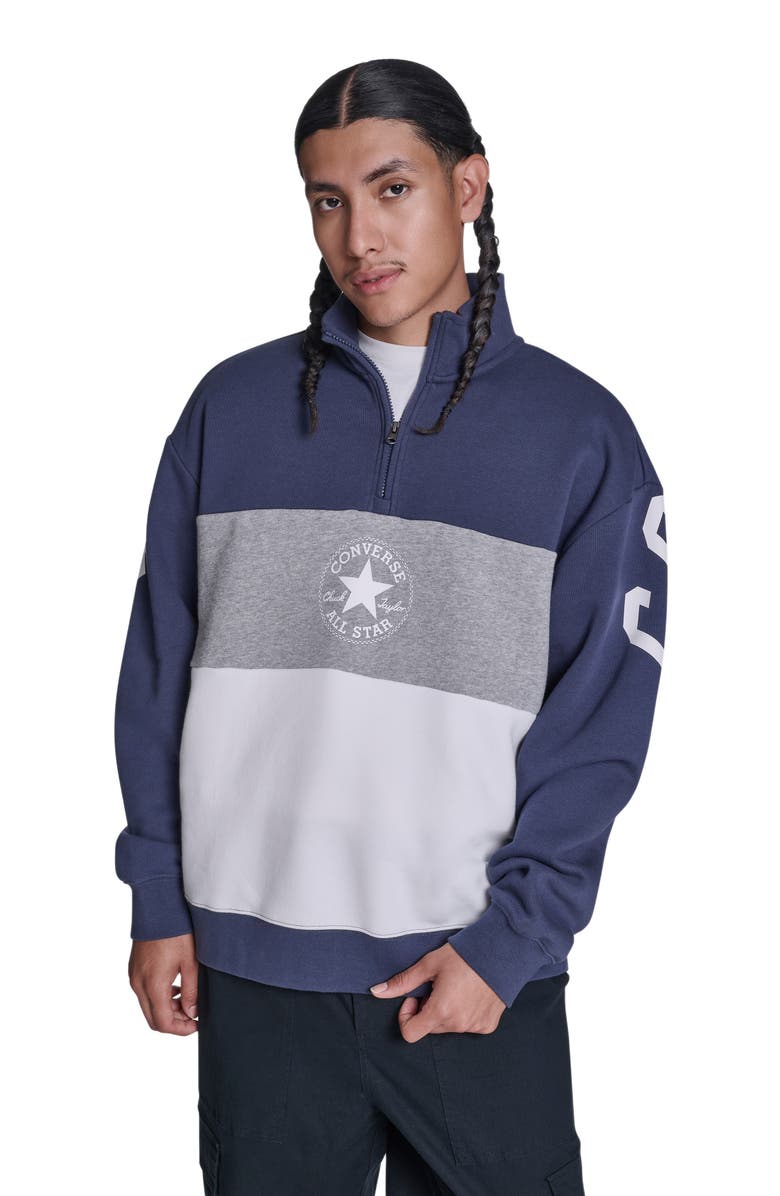 Converse Retro Stripe Relaxed Quarter-Zip Sweatshirt, Main, color, Converse Blue Multi