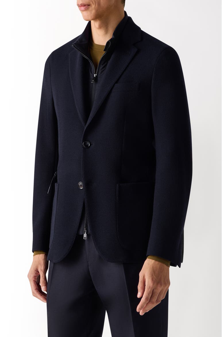 High Performance™ Wool & Cotton Jersey Sport Coat with Removable Leather Bib, Main, color, NAVY BLUE