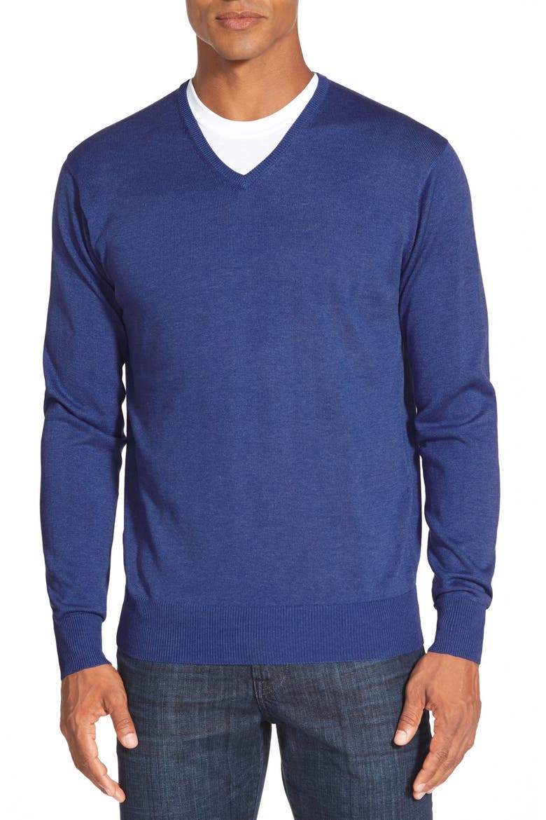 Silk Blend V-Neck Sweater, Main, color, SCOTTISH BLUE