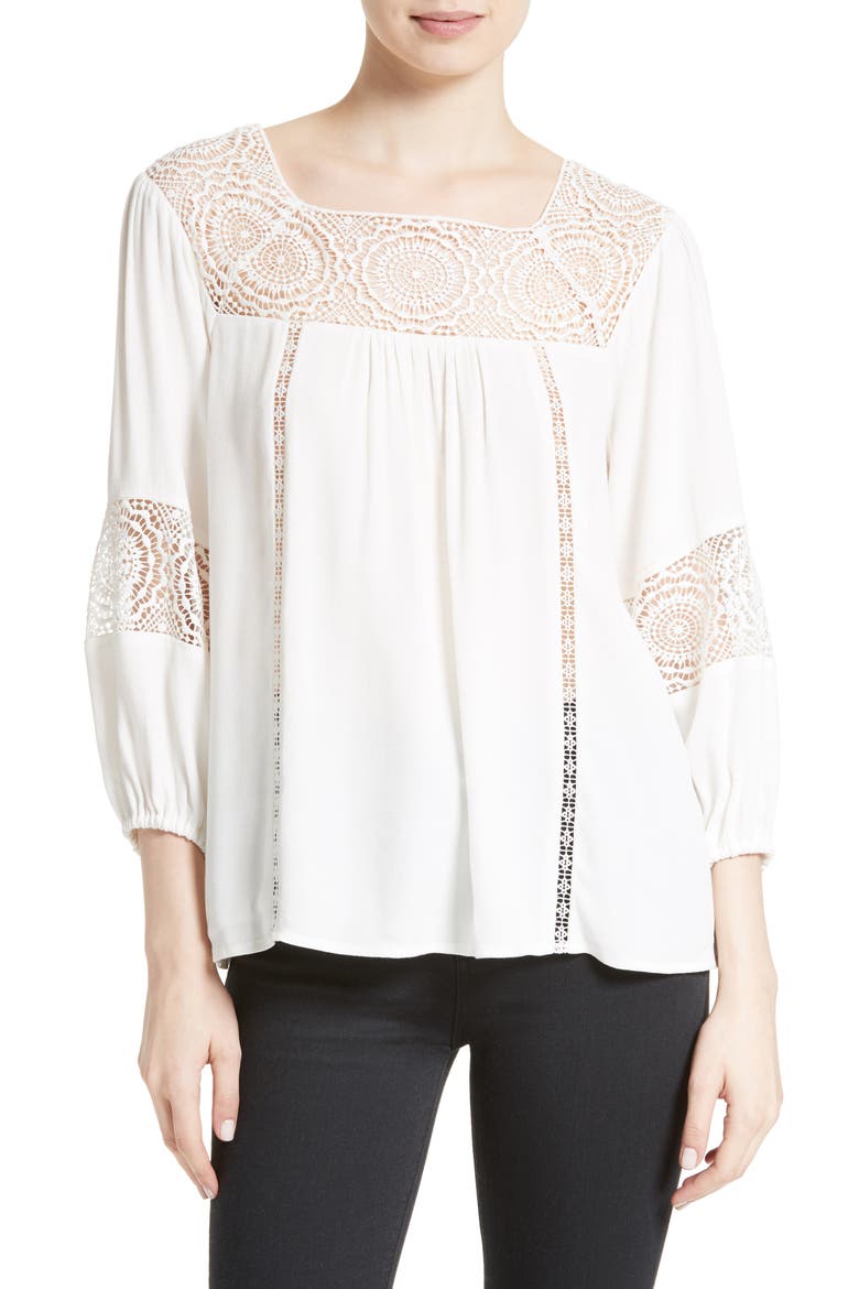 Bellange Lace Trim Blouse, Main, color, PORCELAIN