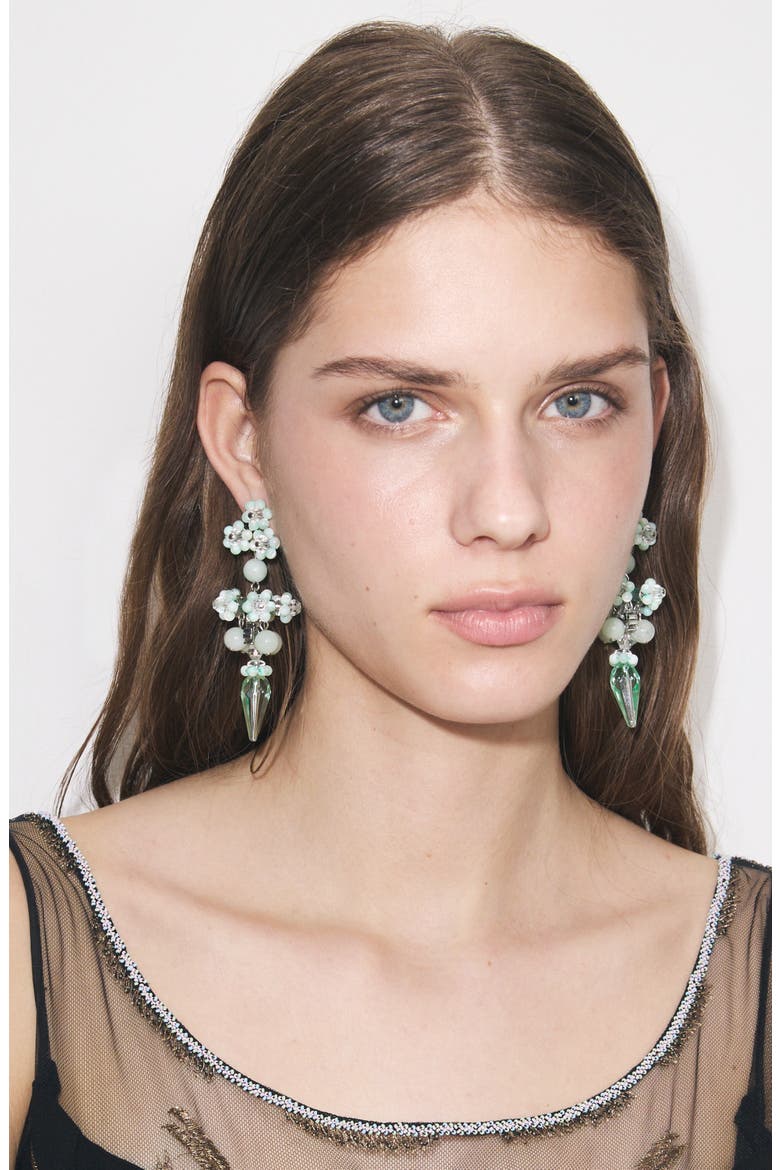 Curiosity Beaded Linear Drop Earrings, Alternate, color, TORY SILVER / MINT