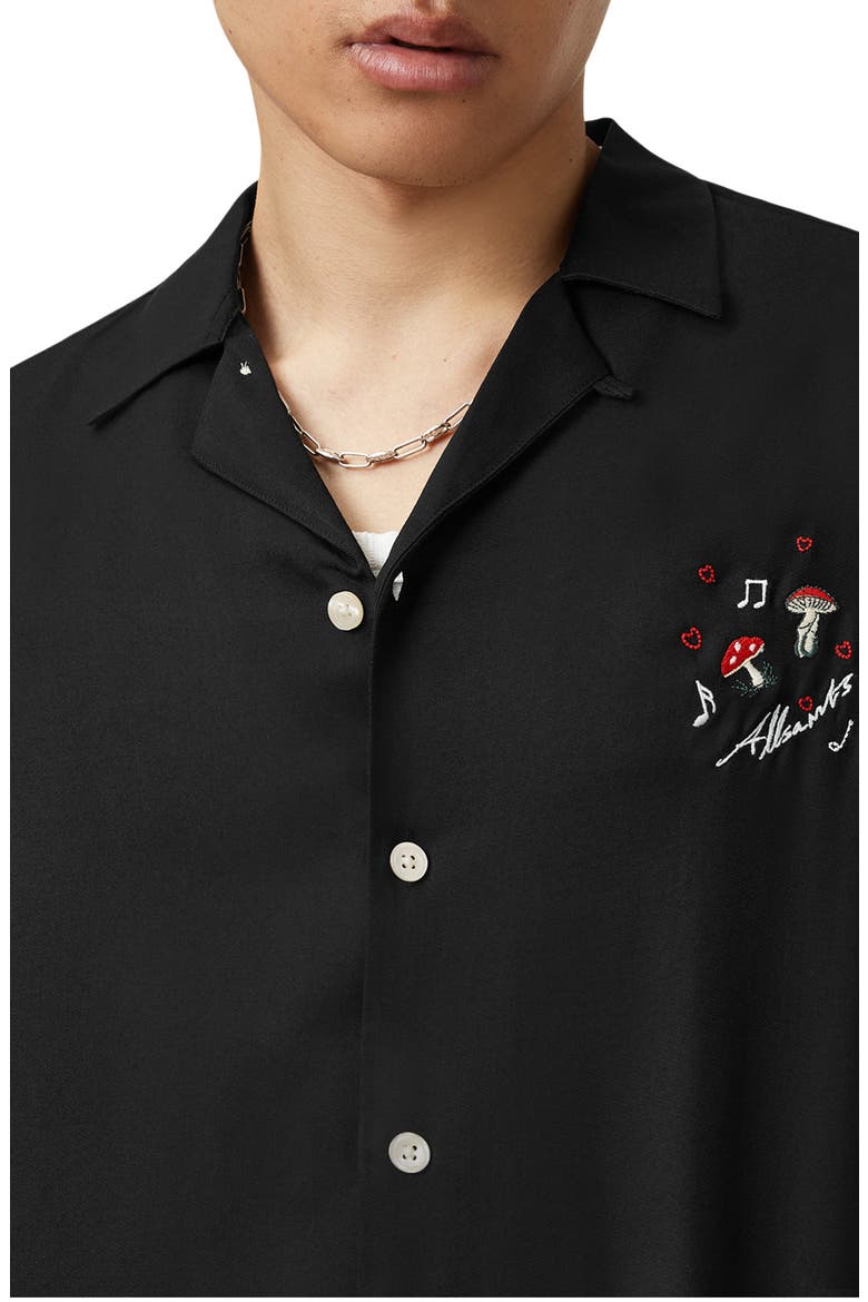Fungi Embroidered Camp Shirt, Alternate, color, JET BLACK