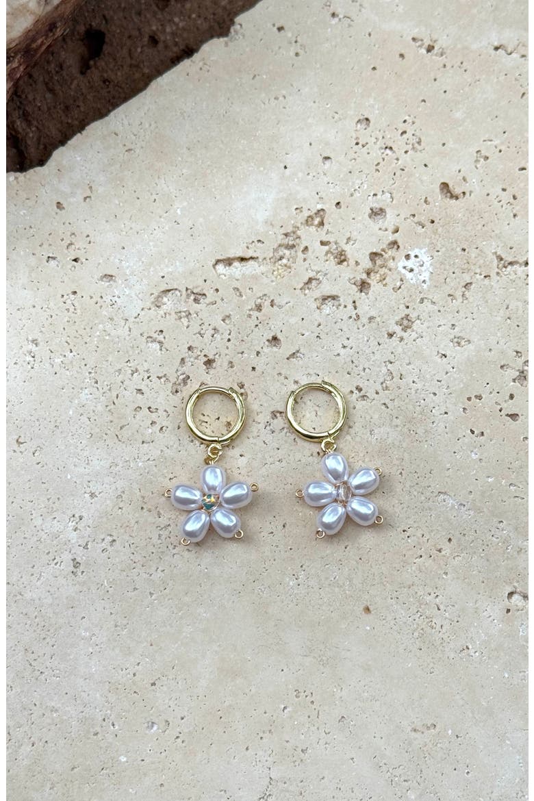Faux Pearl & Crystal Flower Drop Earrings, Alternate, color, WHITE