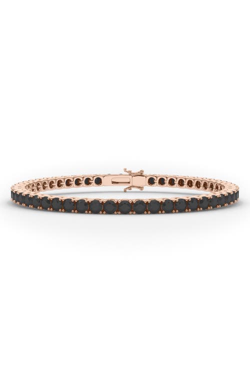 HauteCarat Round Cut Lab Created Black Diamond 18K Gold Tennis Bracelet in 14K Rose Gold 