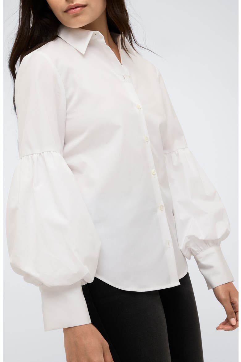Balloon Sleeve Button-Up Shirt, Alternate, color, PURE WHITE