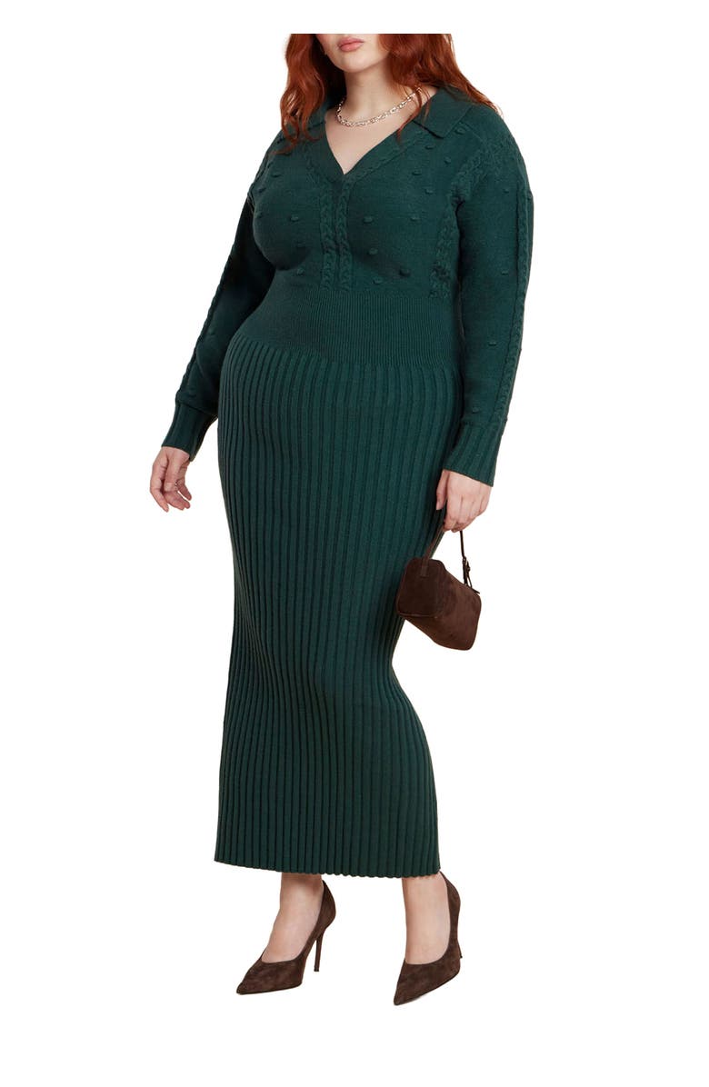ELOQUII Collared Cinched Sweater Dress, Main, color, Dark Forest Green