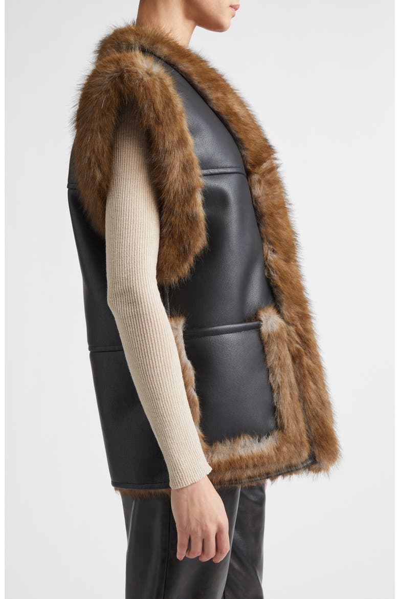 Cassia Reversible Faux Leather & Faur Fur Vest, Alternate, color, BLACK/ BROWN