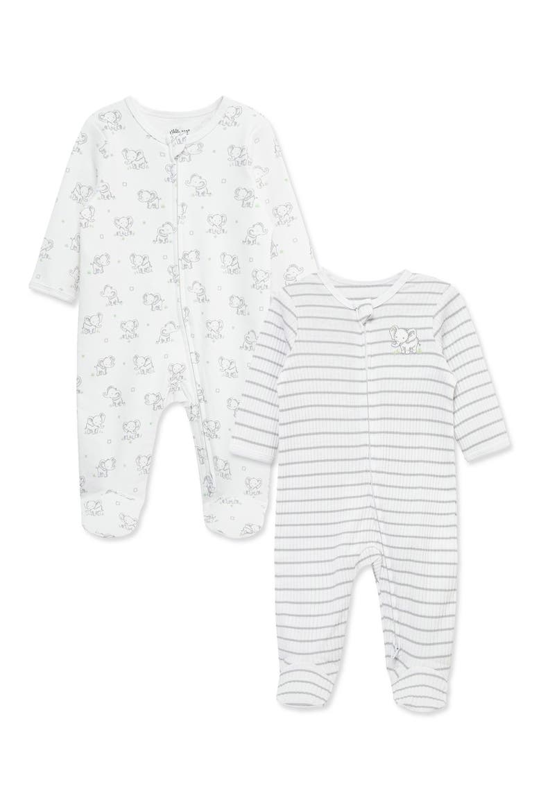 2-Pack Elephant Organic Cotton Footies, Main, color, WHITE